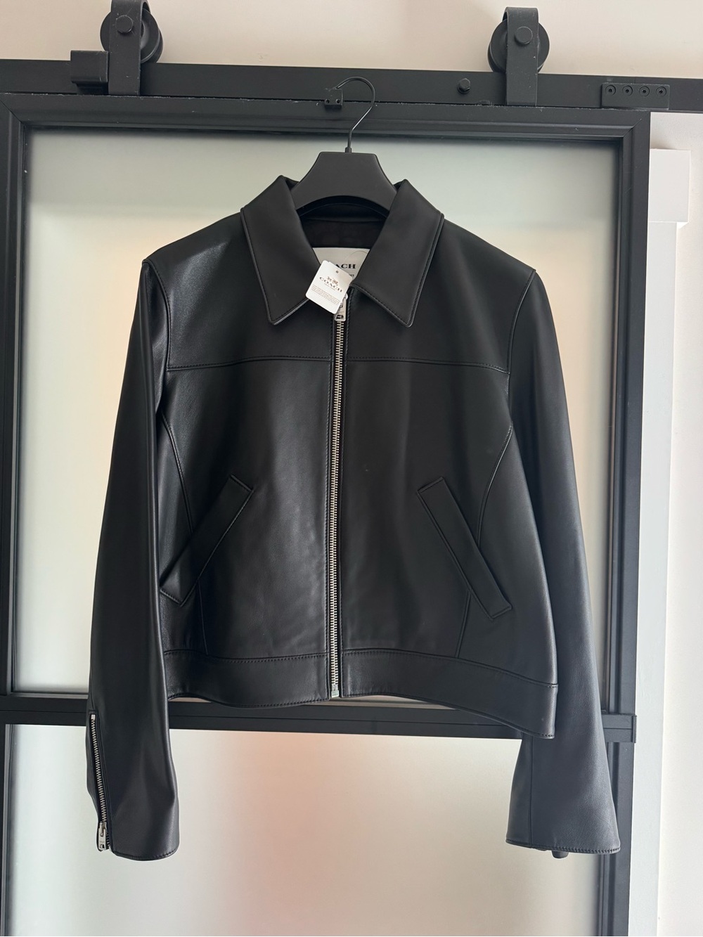NWT Coach Women's Black Leather Zip Jacket